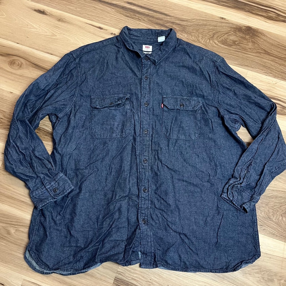 Levis Button Down Shirt Mens XXL Relaxed Long Sleeve Chambray Blue Workwear